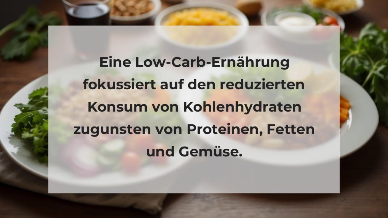 Eine Low-Carb-Ernährung fokussiert auf den reduzierten Konsum von Kohlenhydraten zugunsten von Proteinen, Fetten und Gemüse.