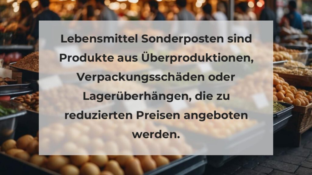 Lebensmittel Sonderposten sind Produkte aus Überproduktionen, Verpackungsschäden oder Lagerüberhängen, die zu reduzierten Preisen angeboten werden.