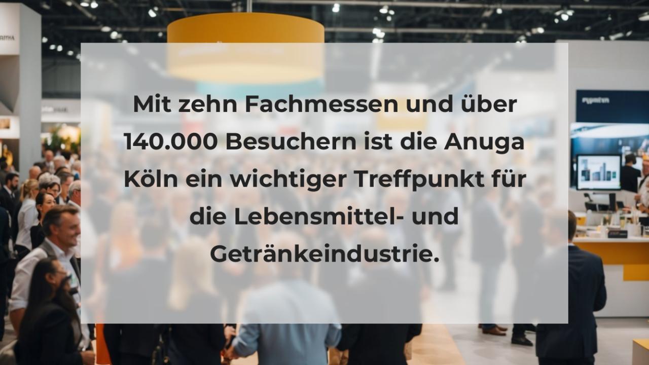 Mit zehn Fachmessen und über 140.000 Besuchern ist die Anuga Köln ein wichtiger Treffpunkt für die Lebensmittel- und Getränkeindustrie.