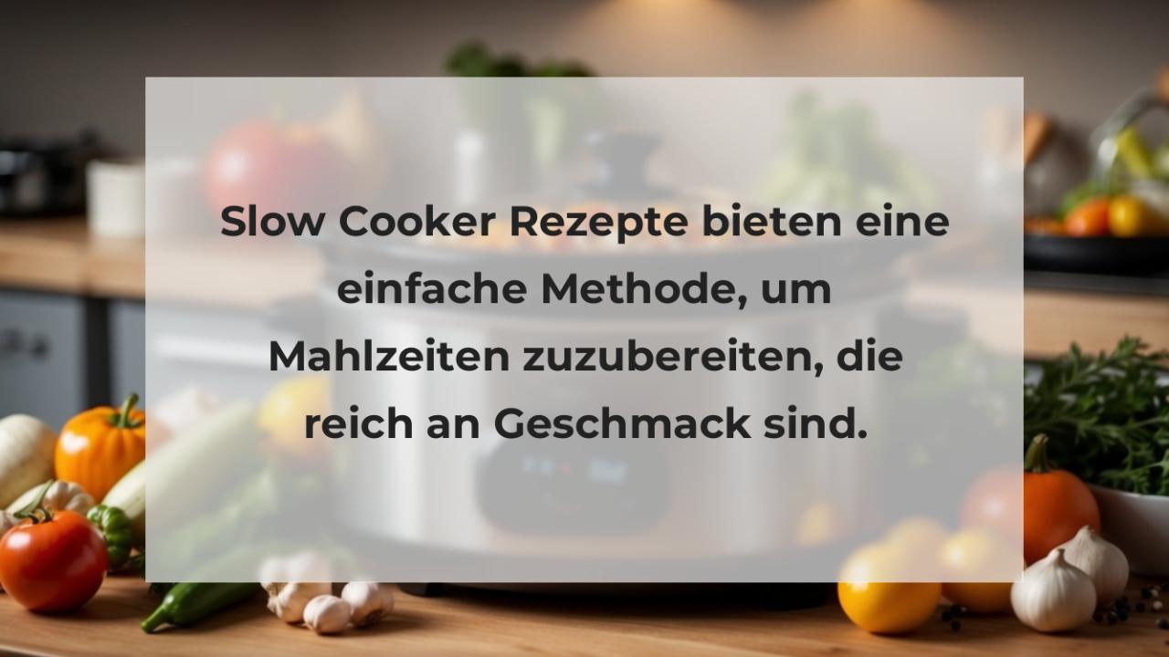 Slow Cooker Rezepte bieten eine einfache Methode, um Mahlzeiten zuzubereiten, die reich an Geschmack sind.